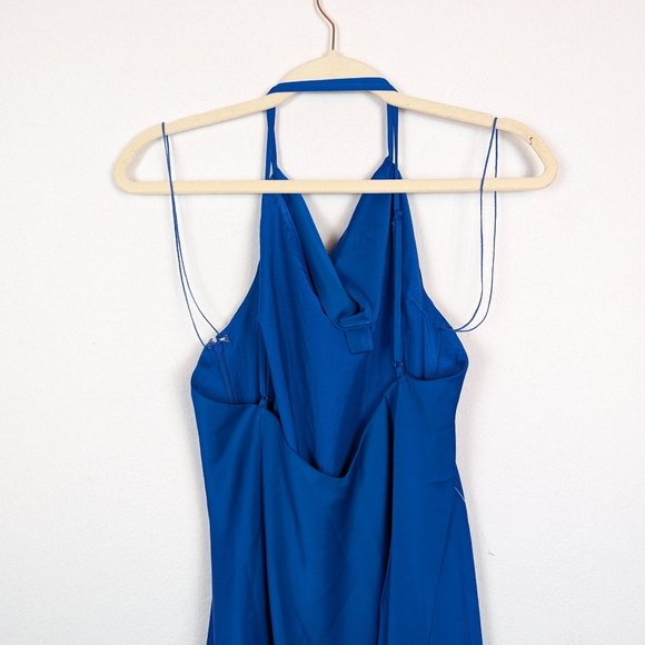 Aidan Mattox Marine Blue Satin Cowl Neck Cocktail Mini Dress Size 14 - Picture 5 of 10